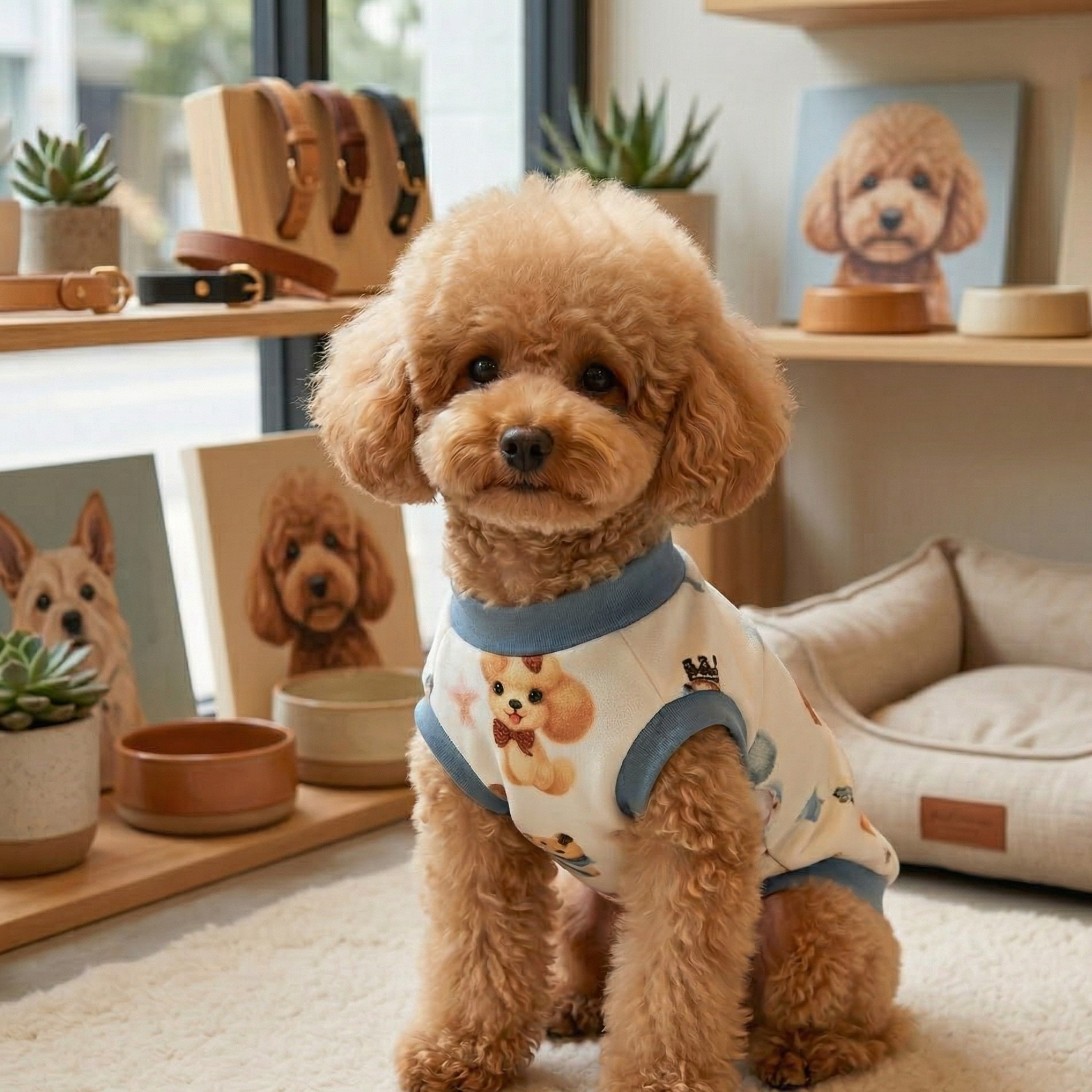 Poodle Blue Sweatshirt - Ciniglia Vellutata Blu con Ricamo Barboncino e Dettagli Glitter
